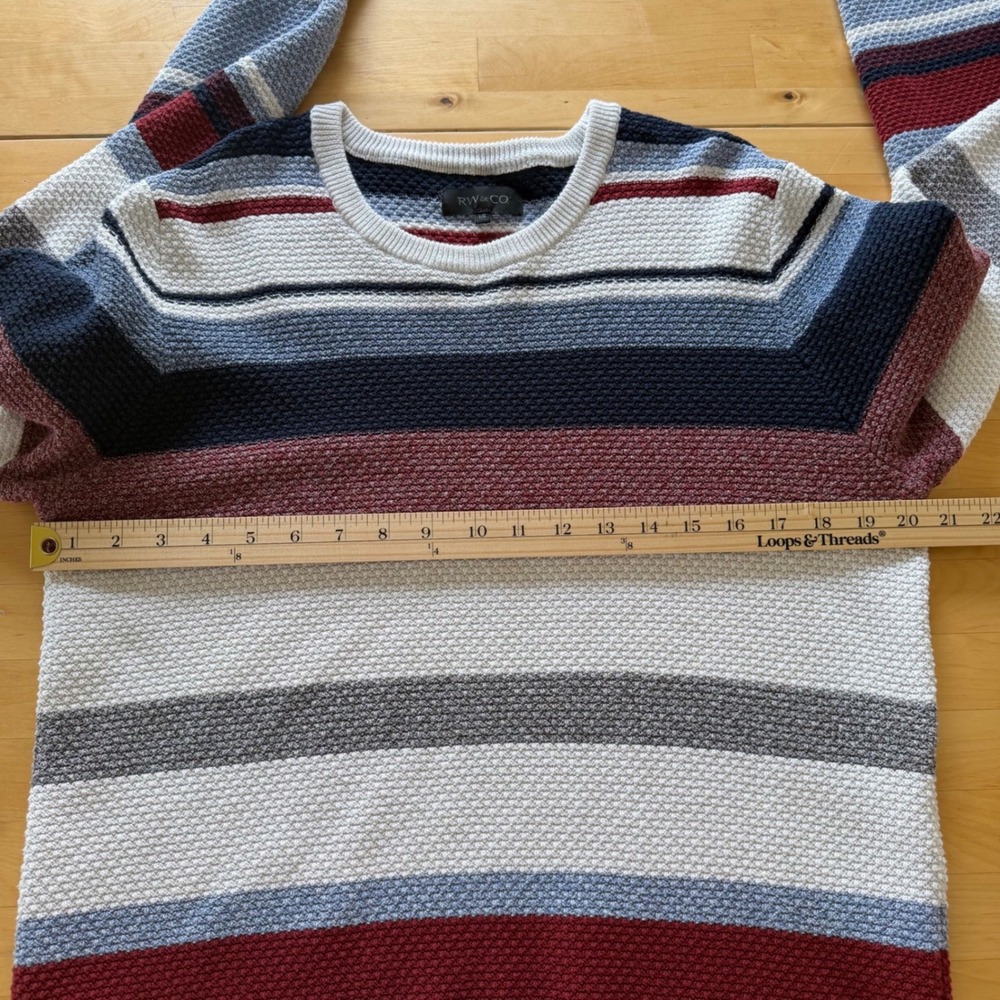 RW&CO Textured Popcorn Knit Striped Sweater Blue Burgundy Mens Large Nautical - Picture 8 of 10